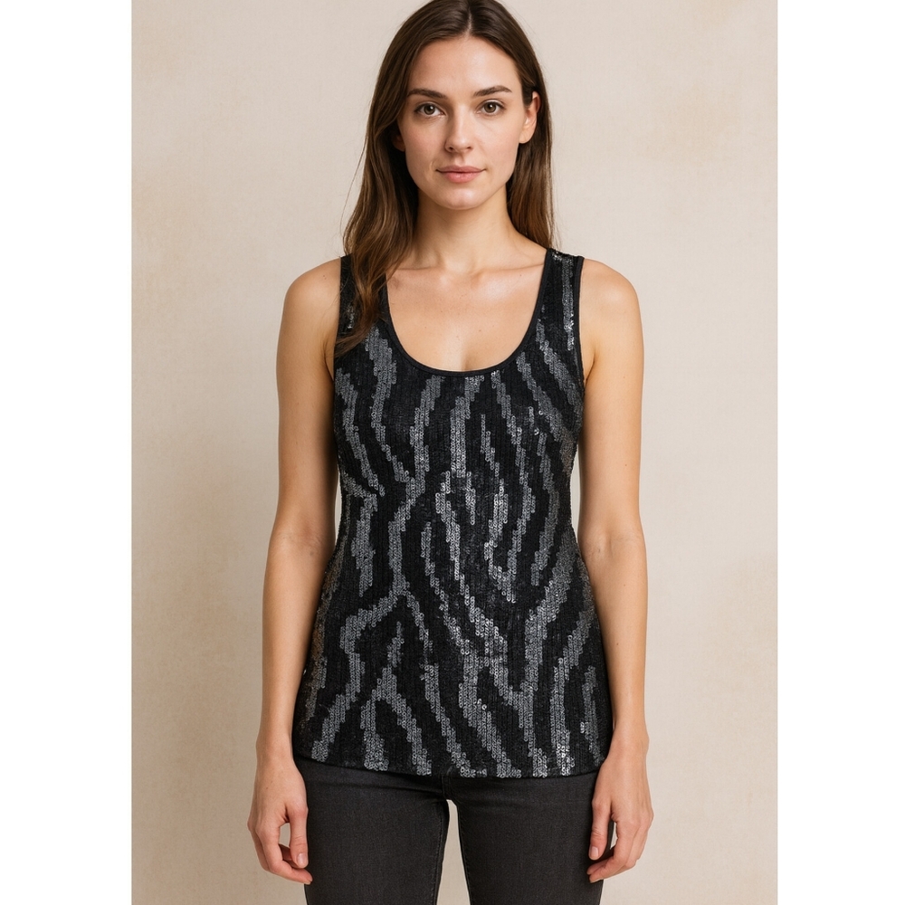 Michael Kors Zebra Sequin Tank Top – Medium | Bold Glam Style
